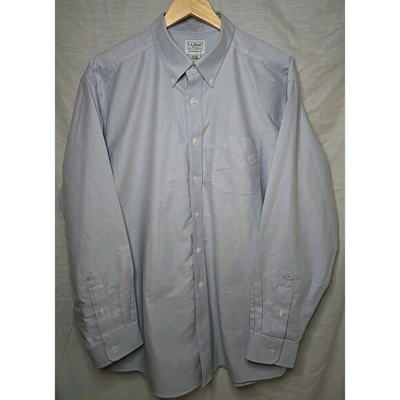 L.L. Bean Dress Shirt Mens 17.5-35 Light Blue Traditional Fit Button Down Mint - Picture 1 of 8